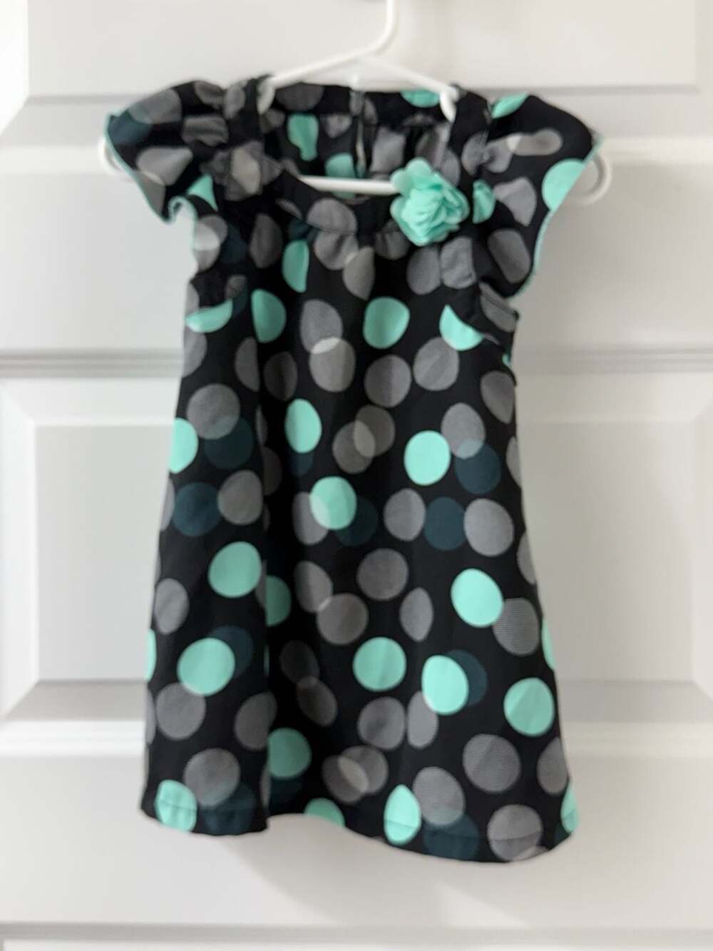 Circo Black and Teal Polka Dot Flower Dress Size 18M